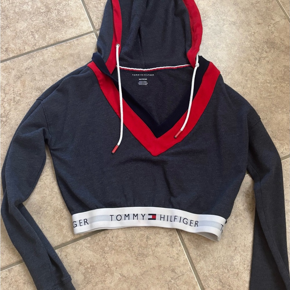 Varsity Tommy Hilfiger Women's Navy and Red Crop Top
